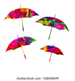 Set of multicolored umbrellas. Vector.