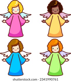 set of multicolored vector angels