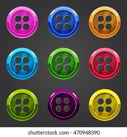 Set of multicolored vector button closing. Illustration for game design and web.