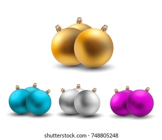 Set of multi-colored vector Christmas tree toys - balls
