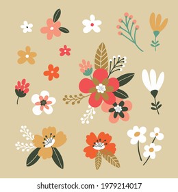 set of multicolored vector clipart flowers and bouquets