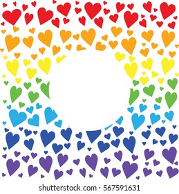 Set of multicolored vector illustrated hearts in the form of a circle on a white background