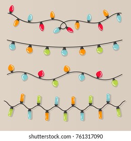 Set of multicolored, vector illustrations of Christmas lights