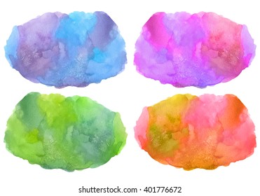 Set of multicolored vector stain watercolor background isolated on white
