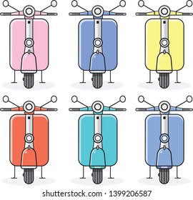 Set of multicolored vintage scooters,Vector illustration.