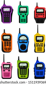 Set of multi-colored walkie-talkies with an antenna. Vector illustration.