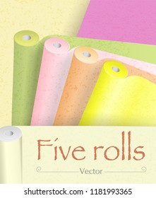 Set of multi-colored wallpaper in rolls, stock for advertising design