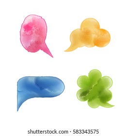 Set of multi-colored water color speech bubbles. Templates of a framework for the text. Vector illustration.