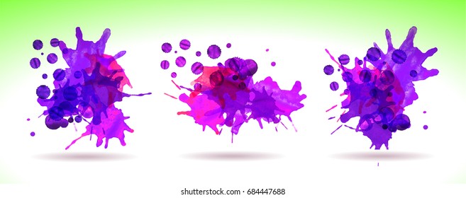 Set of multicolored watercolor stains. Cover with blots on the background with a gradient.