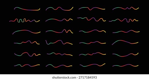 set of multicolored wavy lines on dark background