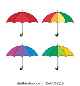 Set of multicoloured open classic umbrellas in flat style isolated on a white background. Vector illustration template eps10.