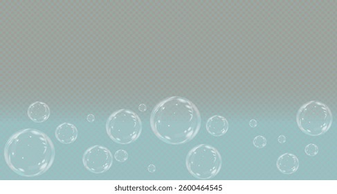 Set of multicoloured soap bubbles. On transparent background.Vector illustration. PNG
