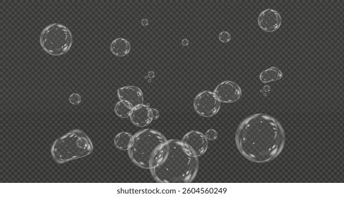 Set of multicoloured soap bubbles. On transparent background.Vector illustration.EPS . Flying air soap bubbles. Vector illustration.PNG