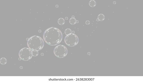 Set of multicoloured soap bubbles. On transparent background.Vector illustration.EPS . Flying air soap bubbles. Vector illustration.PNG