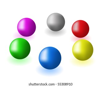 Set of multi-coloured spheres on a white background
