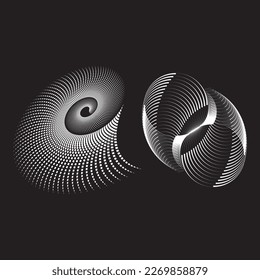 Un conjunto de ilustraciones visualizadas en forma redondeada esférica geométrica, ilustraciones vectoriales, de tejido espacial multidimensional-temporal,