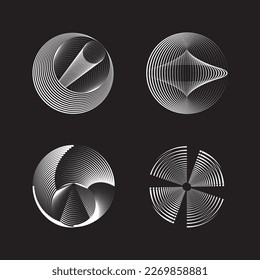 A set of Multi-dimensional space-time fabric warp visualized illustrations in geometric spherical round shape, vector illustration,