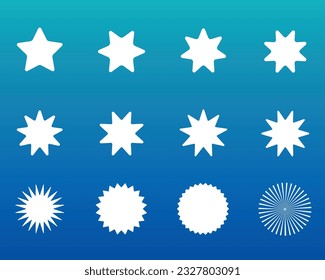 Set of multifaceted stars on a blue background
