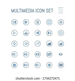 Set von Multimedia Audio Sound Blue Ton Farbe Füllsymbol Vector Illustrator