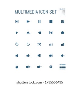 Set of multimedia audio sound blue tone color fill icon. Vector illustrator