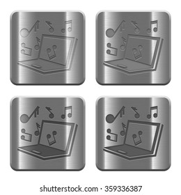 Set of multimedia buttons vector in brushed metal style.