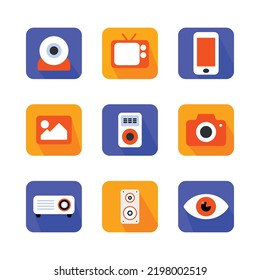Set of multimedia flat retro icon vector illustration 
