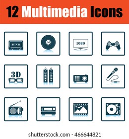 Set of multimedia icons. Shadow reflection design. Vector illustration.