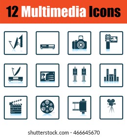 Set of multimedia icons. Shadow reflection design. Vector illustration.