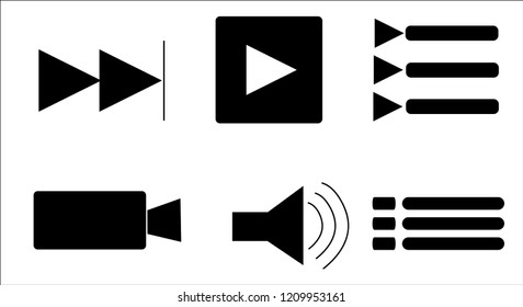 set of multimedia icons speaker play button next movie and option 