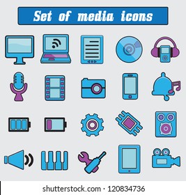 Set of multimedia icons  - vector cartoon illustration