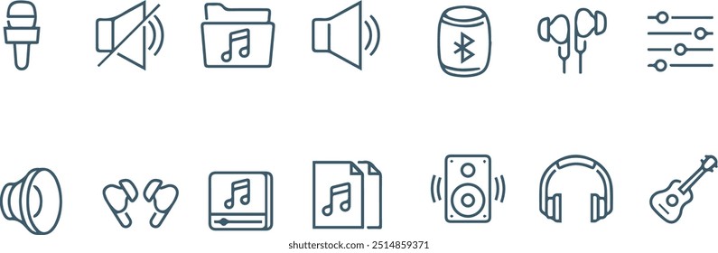 Satz von Multimedia-Icons, Vektordesign, Audio-Linien-Symbol