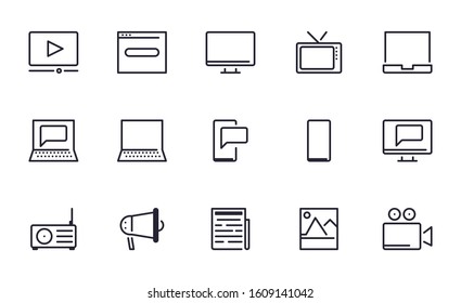 Set of  Multimedia, Media, Entertainment vector icon illustration
