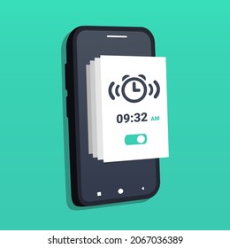 Set Up Multiple Alarm Reminder On Mobile Phone. Wake Up Time Settings. Illustration Vector