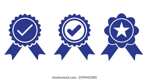 Set Multiple Batch icon isolated, approved or verified medal icon. certified badge symbol, quality sign. Variety Batch Design icon. Eps 10