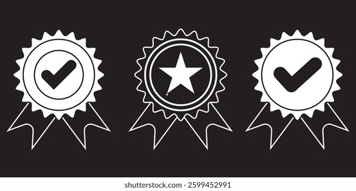 Set Multiple Batch icon isolated, approved or verified medal icon. certified badge symbol, quality sign. Variety Batch Design icon. Eps 10