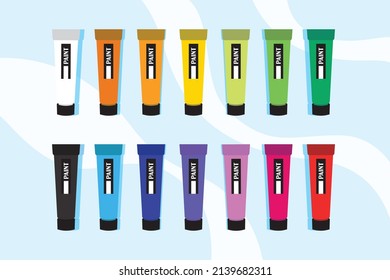 Set of multiple color acrylic paint. Group of multicolor painting art supplies, editable vector on isolated background.