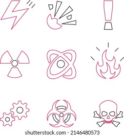 Set multiple color of Dangerous radiation warning icon flat design