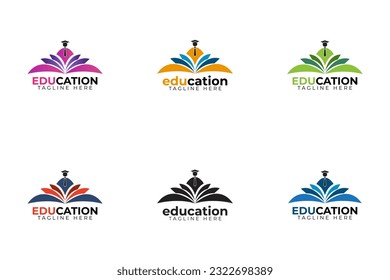 Set of multiple color education logo design templates, educational logo design pack vector template illustration