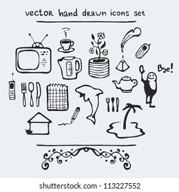 Set of multiple hand drawn icons, vector illustration