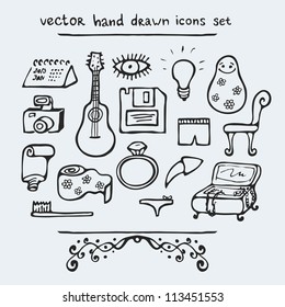 Set of multiple hand drawn icons, vector illustration
