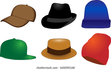 Set of multiple hat illustrations