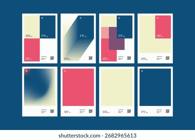 Conjunto de diseño de póster de paleta de color rosa brillante índigo múltiple