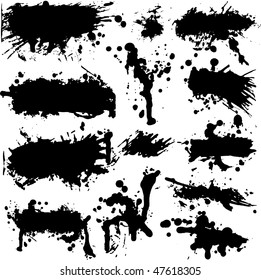 Set of multiple ink blotches and splatter design elements in vector format