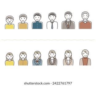 Set of multiple people avatar icons (life cycle)