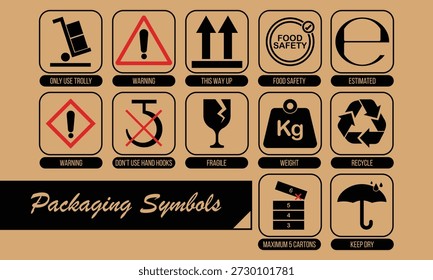 Satz von mehreren Sicherheits-, Verpackungs-Zeichen und Symbole auf Kartons verwendet. Vektorgrafik