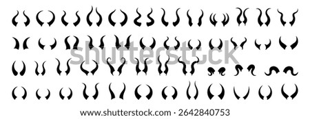 Set of Multiple Silhouette Horn Shapes, Isolated Black Horns Variety