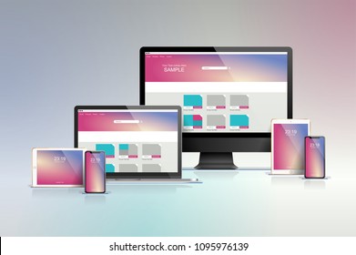 Set Of Multiple Vector Devices, Vector Mockup