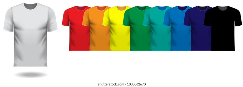 Set of multiple v-neck tee shirts in rainbow color series