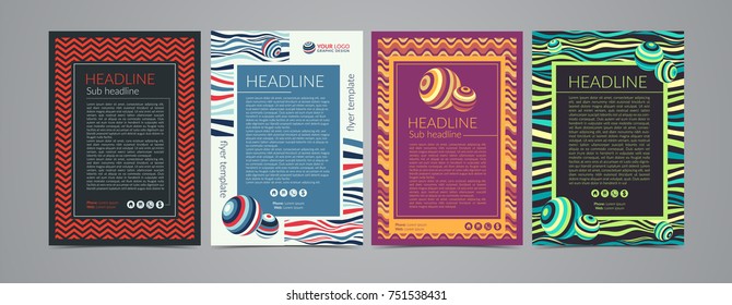Set of Multipurpose Flyer Layout with colored curved lines with spheres. Modern Backgrounds. Vector illustration.