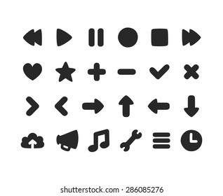 Set of multi-purpose rounded interface icons for web or app. Subtly irregular, hand drawn feel.